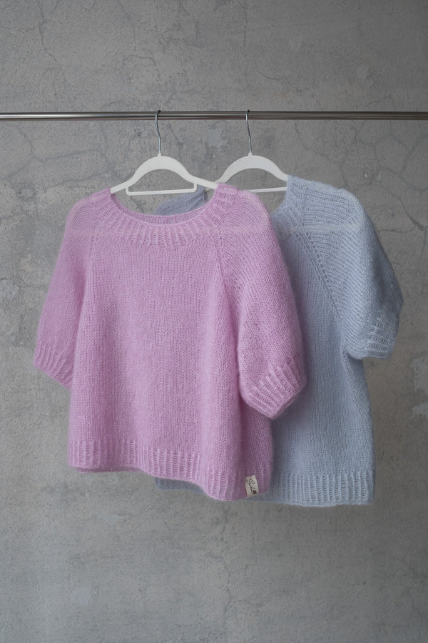 Sweter Aurelia z krótkim rękawem, super kid moher i jedwab, handmade