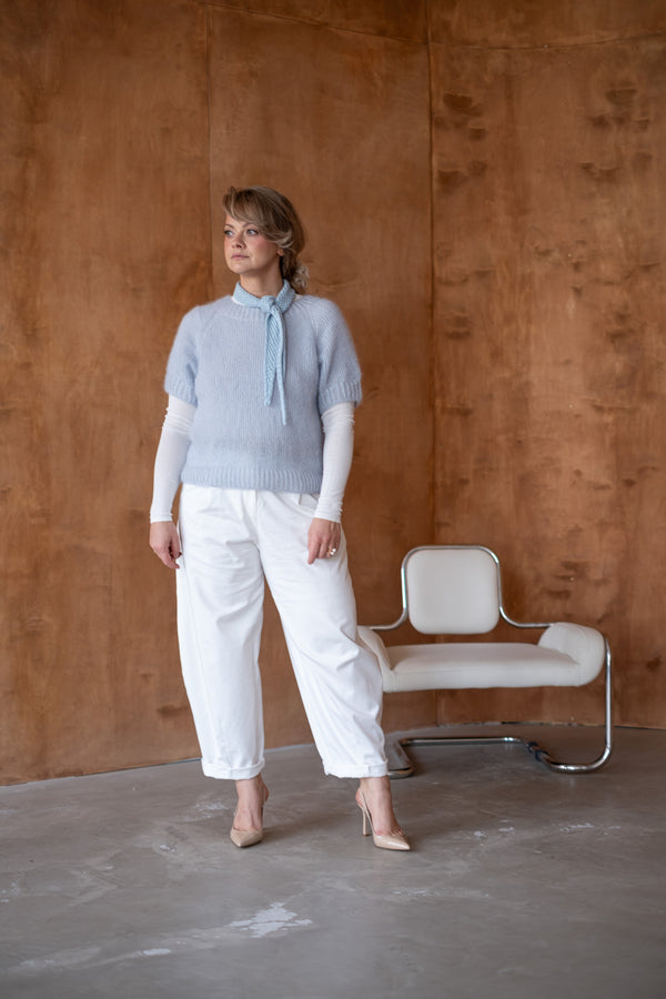 Sweter Aurelia z krótkim rękawem, super kid moher i jedwab, handmade