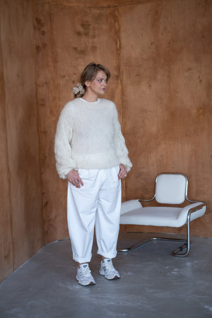 Sweter Divine z liśćmi, z super kid moheru z jedwabiem, handmade