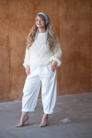 Sweter Divine z liśćmi, z super kid moheru z jedwabiem, handmade