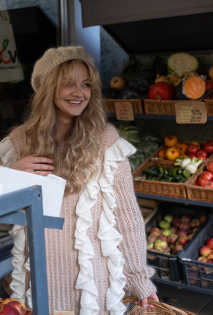 Sweter Eulalia, falbany, super kid moher, jedwab