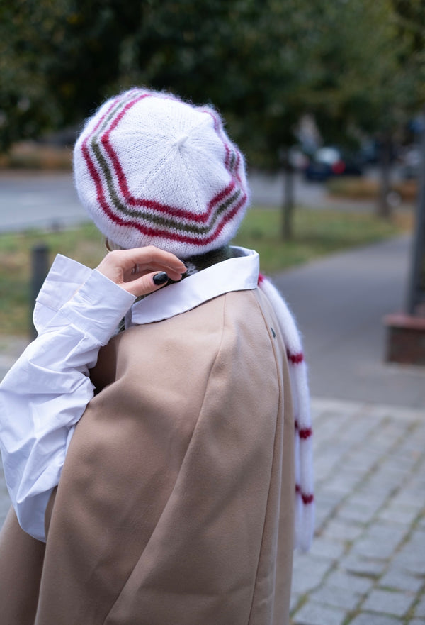 Beret i szal Henryka, super kid moher, jedwab, handmade