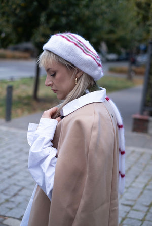 Beret i szal Henryka, super kid moher, jedwab, handmade