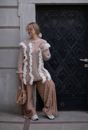 Sweter Eulalia, falbany, super kid moher, jedwab