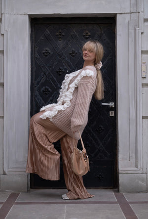 Sweter Eulalia, falbany, super kid moher, jedwab