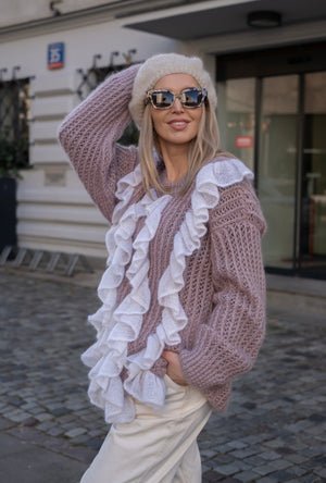 Sweter Eulalia, falbany, super kid moher, jedwab