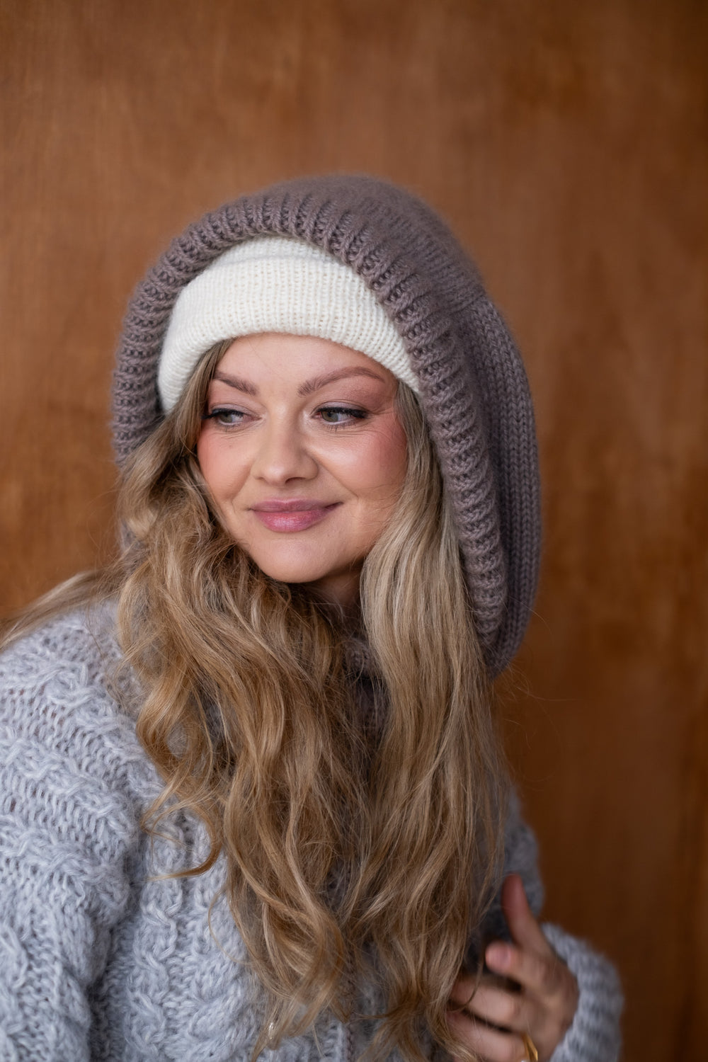 Kapturek, balaclava Frania, kaszmir i merino, handmade