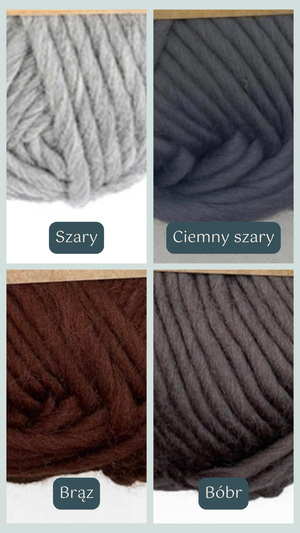 Paleta odcieni swetrów Sirka handmade szary, ciemny szary, brąz, bóbr