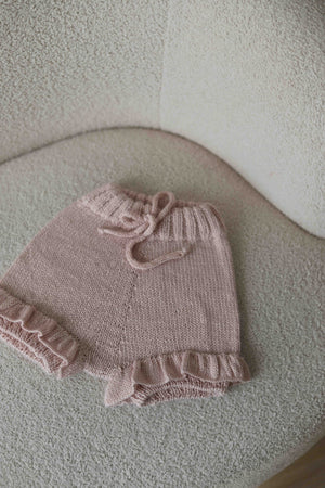 Dziecięce spodenki bloomersy z aplaki i jedwabiu Sirka handmade w odcieniu pudrowy róż