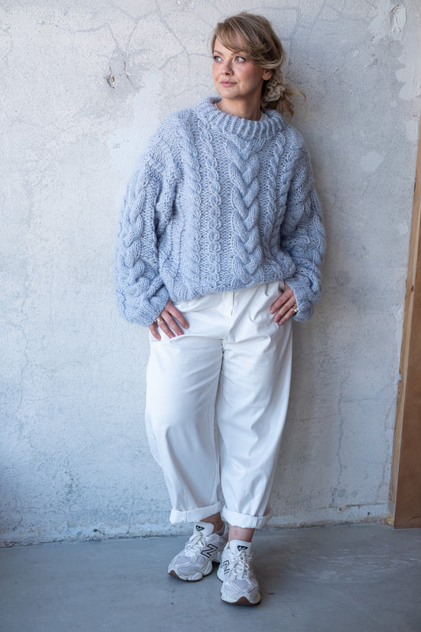 Sweter Zuzanna, warkocz, handmade, alpaka, merino, jedwab