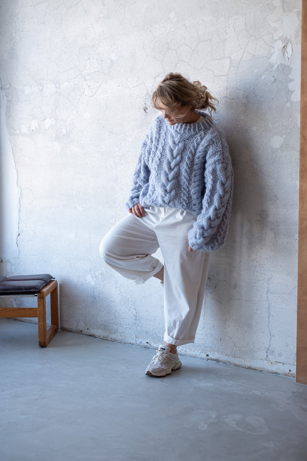 Sweter Zuzanna, warkocz, handmade, alpaka, merino, jedwab