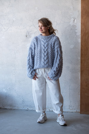 Sweter Zuzanna, warkocz, handmade, alpaka, merino, jedwab