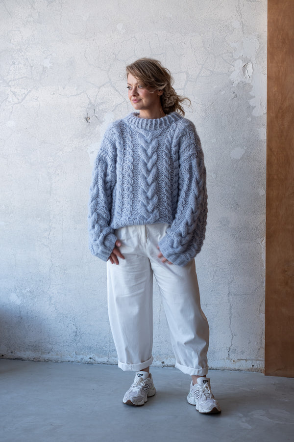 Sweter Zuzanna, warkocz, handmade, alpaka, merino, jedwab