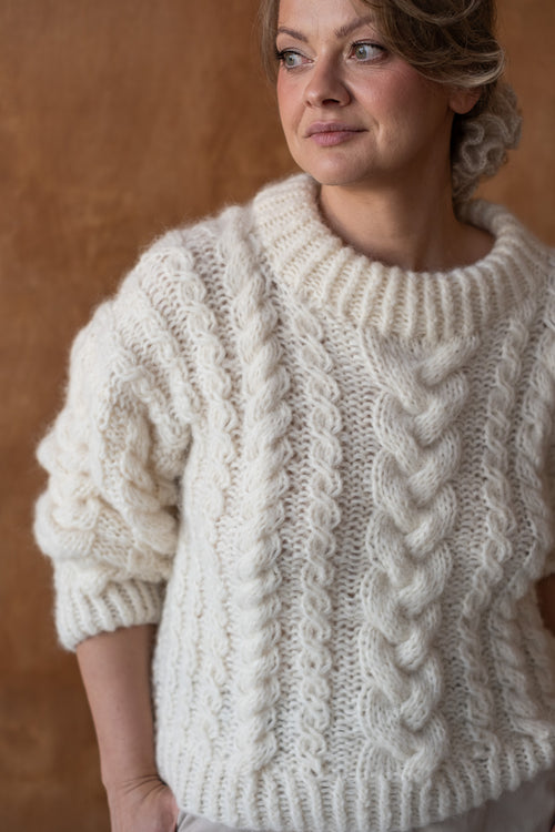 Sweter Zuzanna, warkocz, handmade, alpaka, merino, jedwab