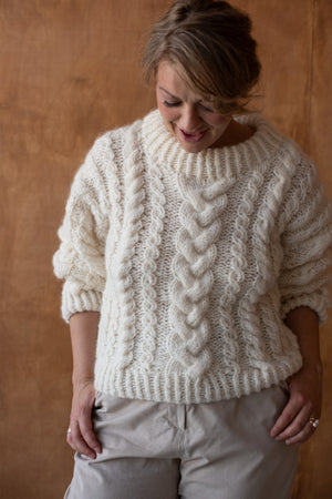Sweter Zuzanna, warkocz, handmade, alpaka, merino, jedwab
