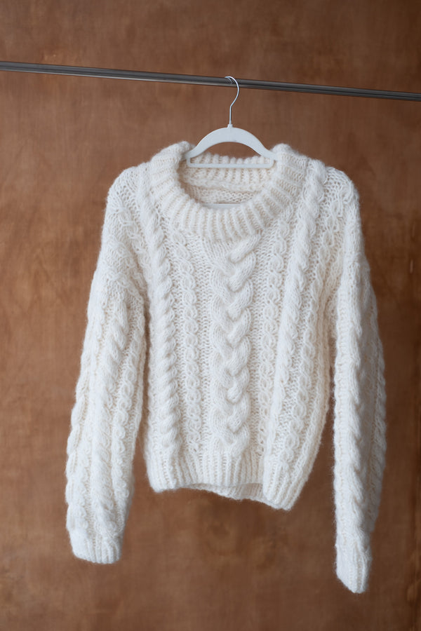 Sweter Zuzanna, warkocz, handmade, alpaka, merino, jedwab