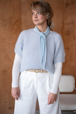 Sweter Aurelia z krótkim rękawem, super kid moher i jedwab, handmade