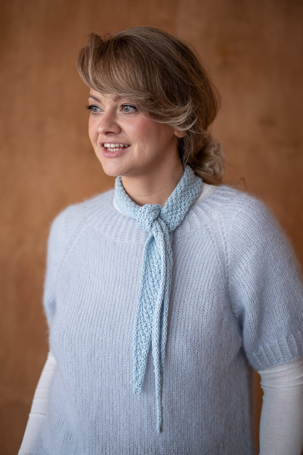 Sweter Aurelia z krótkim rękawem, super kid moher i jedwab, handmade