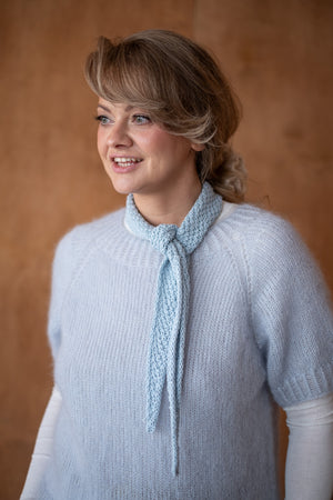 Sweter Aurelia z krótkim rękawem, super kid moher i jedwab, handmade