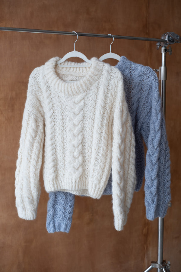 Sweter Zuzanna, warkocz, handmade, alpaka, merino, jedwab