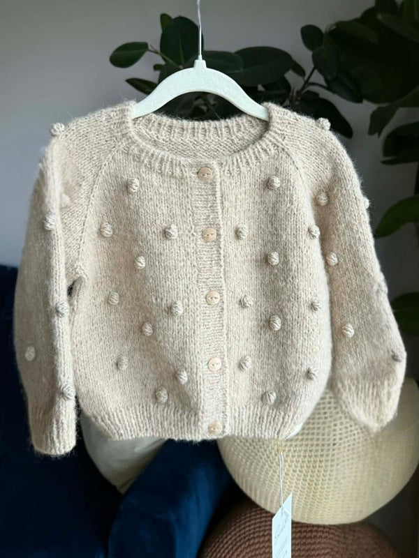 Beżowy kardigan dziecięcy w bąbelki no 1, dostępny od ręki 2-3 latka