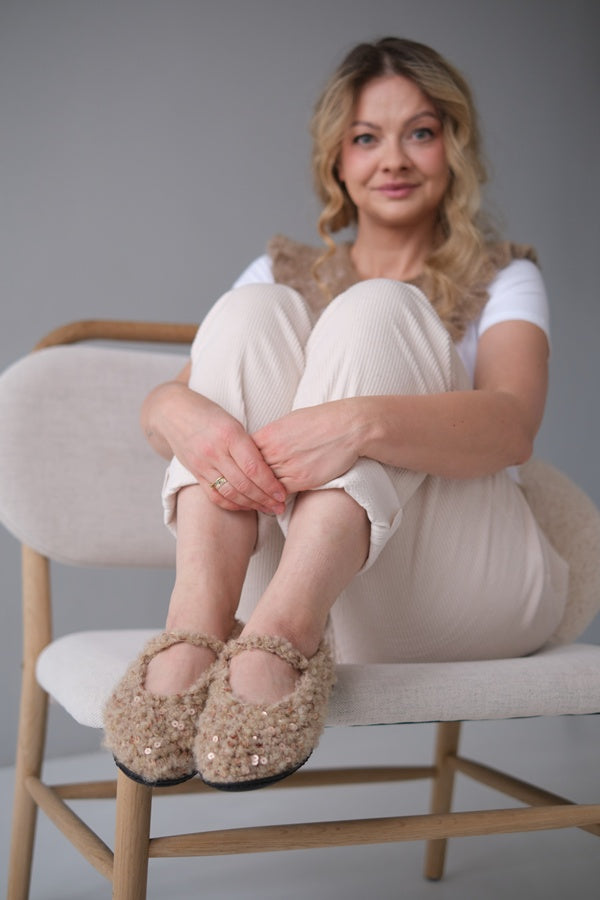 Buty Valentina, wełna merynosów, cekiny