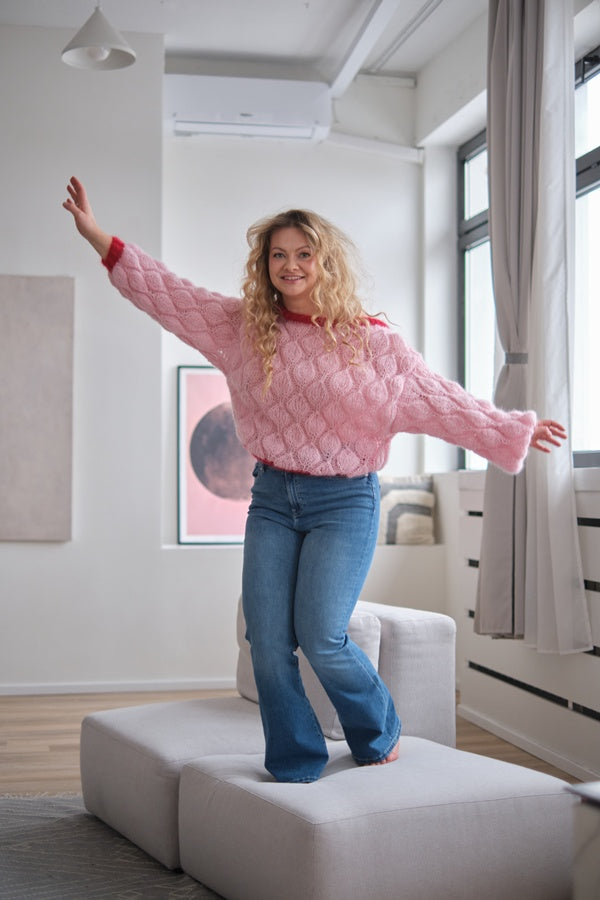 Sweter Luna w liście, ręcznie robiony