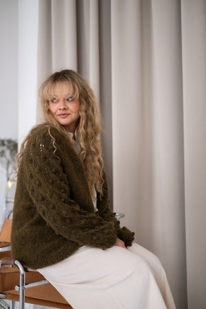 Kardigan Zoya, handmade, bawełna, baby alpaka, merino