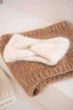 Opaska ecru i beżowy komin Sirka handmade  
