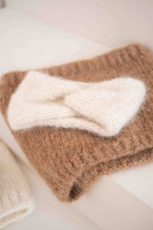 Opaska ecru i beżowy komin Sirka handmade  