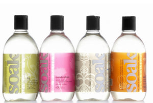 4 butelki płynu do prania delikatnych tkanin SOAK 375 ml o zapachu fig, celebration, scentless, yuzu