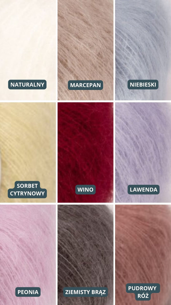 Paleta odcieni Sirka handmade naturalny, marcepan, niebieski, sorbet cytrynowy, wino, lawenda, peonia, ziemisty brąz