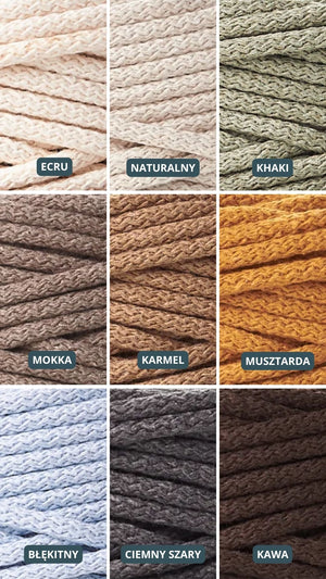 Paleta odcieni Sirka handmade ecru, naturalny, khaki, okka, karmel, musztarda, błękitny, ciemny szary, kawa